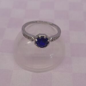 Blue Stone Silver Ring - Size 8